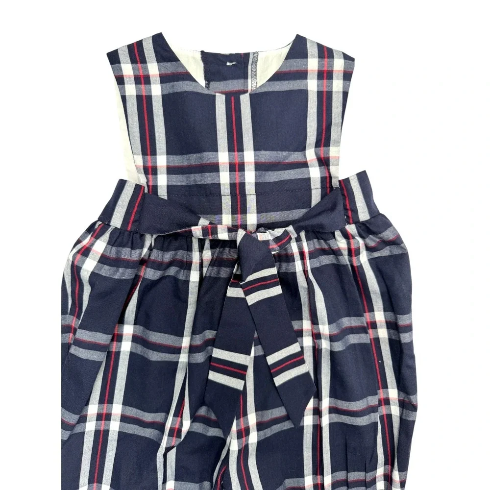 StellyBelly Romper Sz 18M‎ Blue Plaid Front/Back Tie Sleeveless Nautical